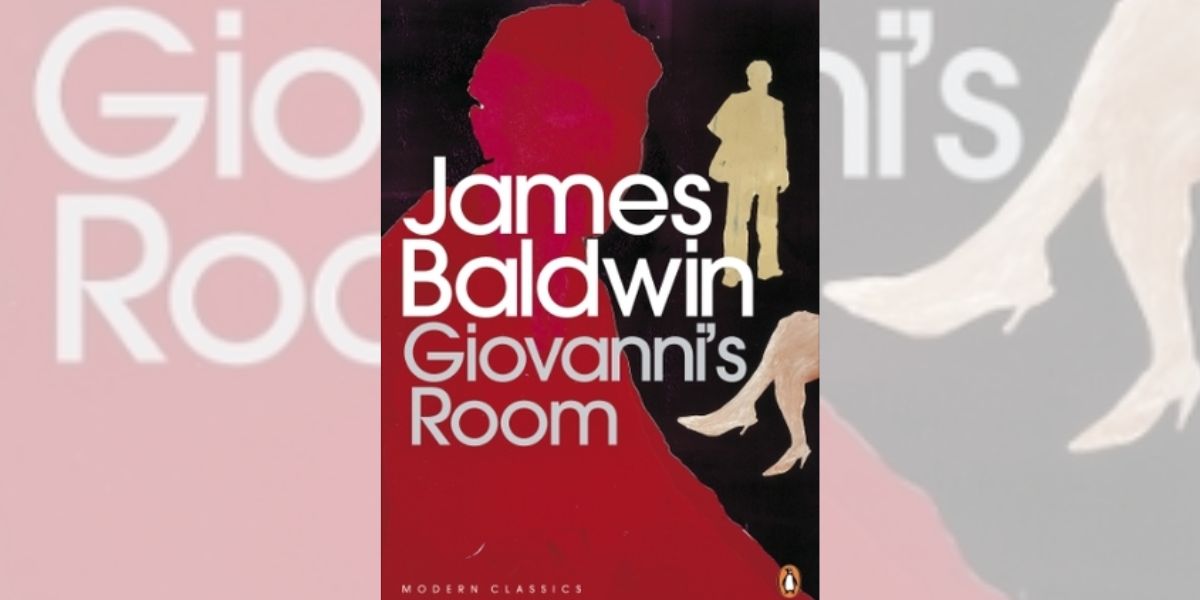 Figures in red, nude, and pink on the cover of "Giovanni's Room."