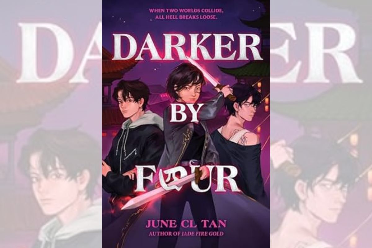 Book cover for "Darker by Four" with the drawing of three people, one of them holding swords.