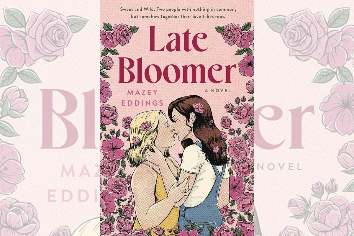 Book cover for "Late Bloomer" with the drawing of two women kissing.