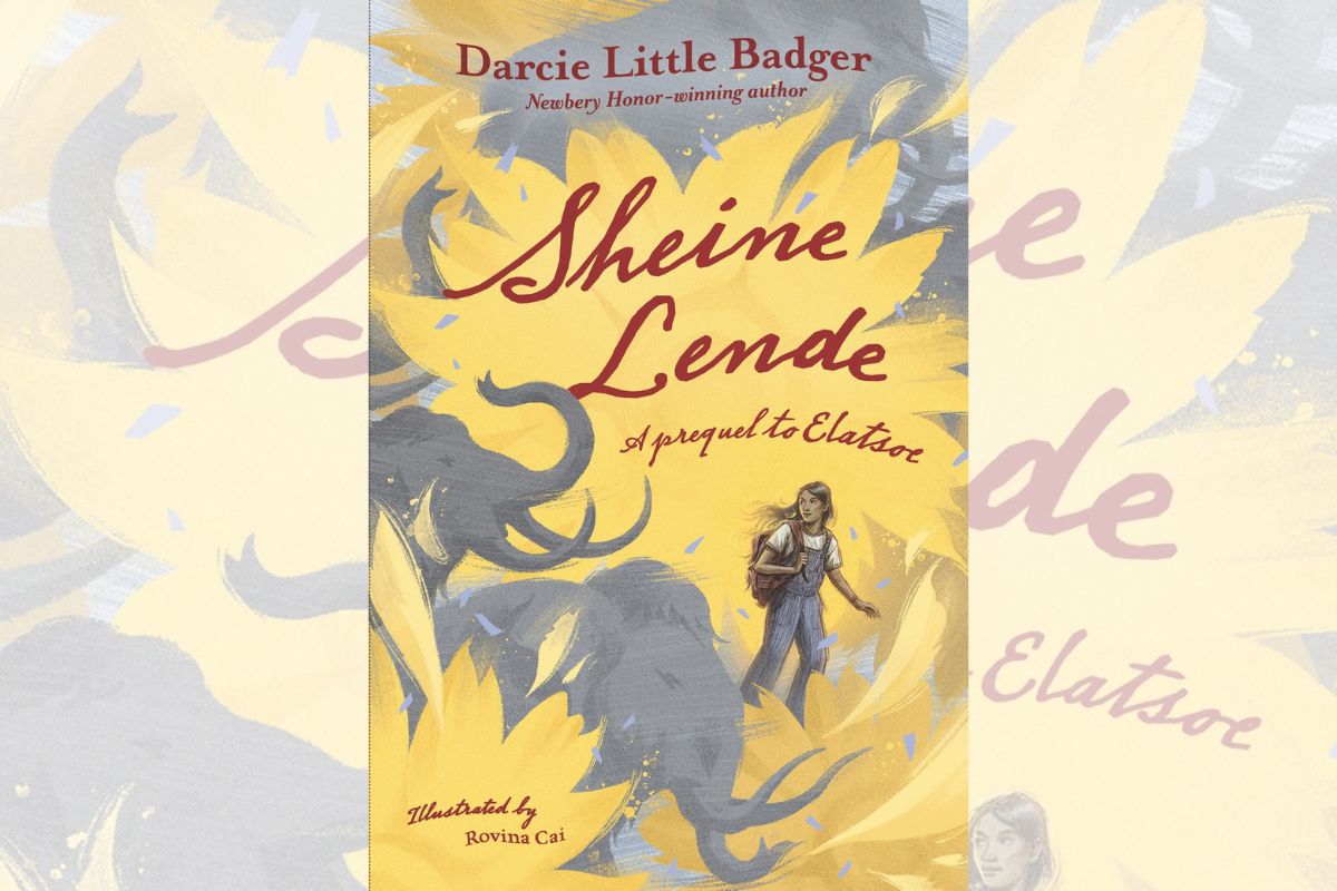 Book cover for "Sheine Lende" with elephants and a person.