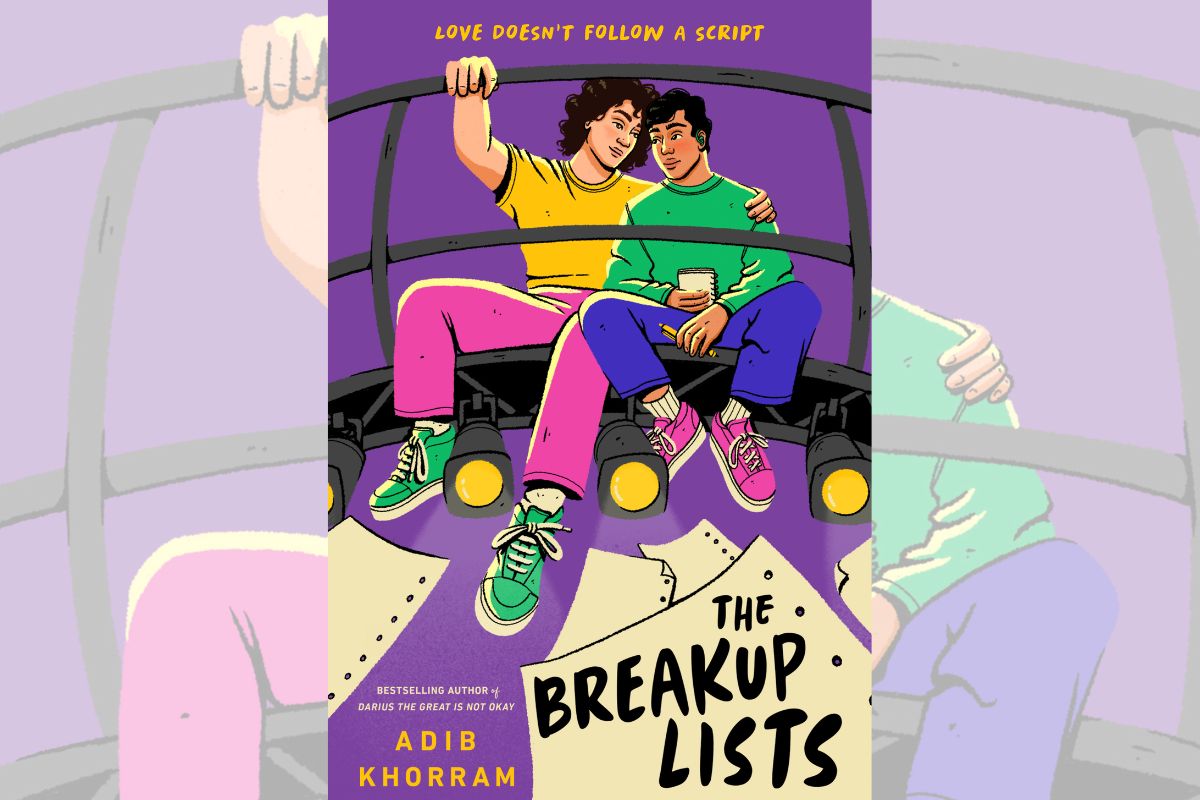 Book cover for "The Breakup Lists" with the drawing of two men sitting together.