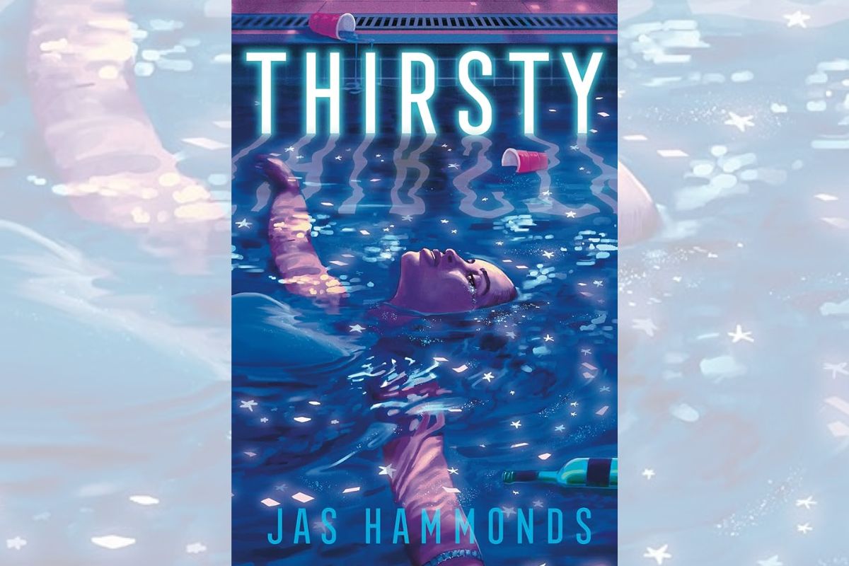 Book cover for "Thirsty" with a person swimming.