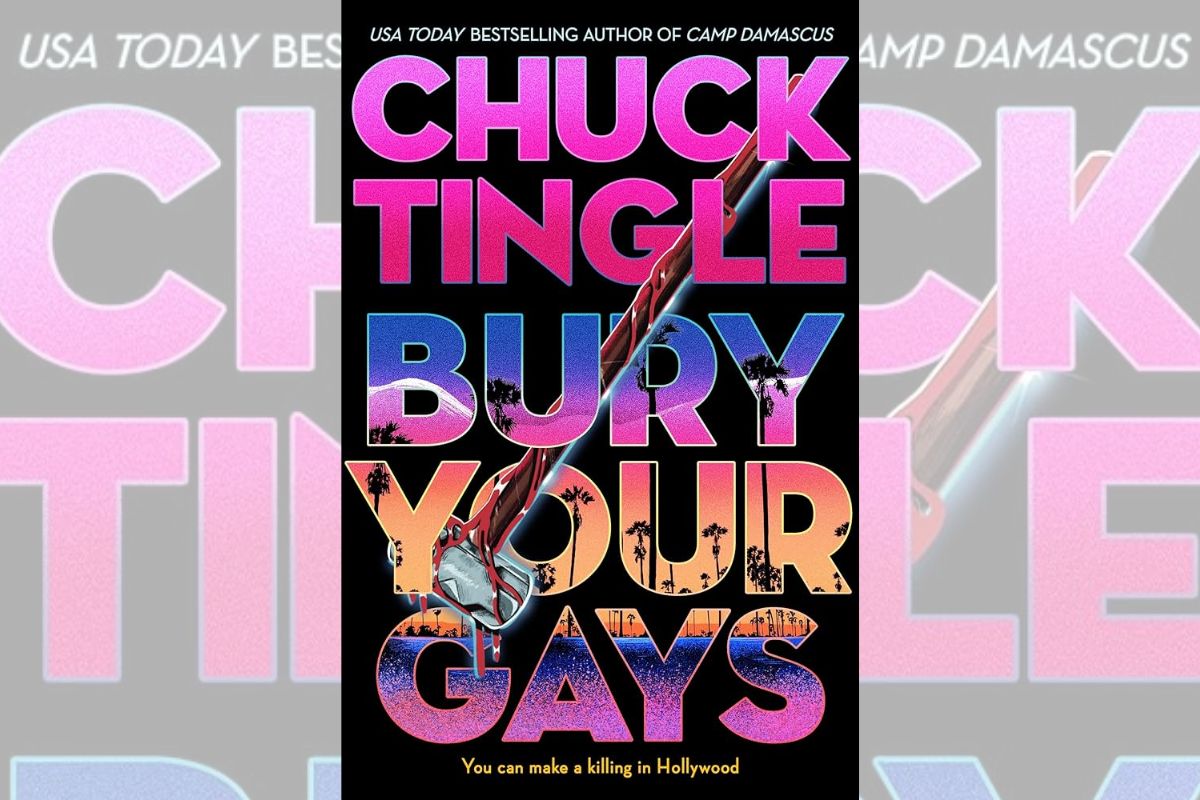 Book cover for "Bury Your Gays" with the title and the author's name written in different shades of pink, purple, and orange.