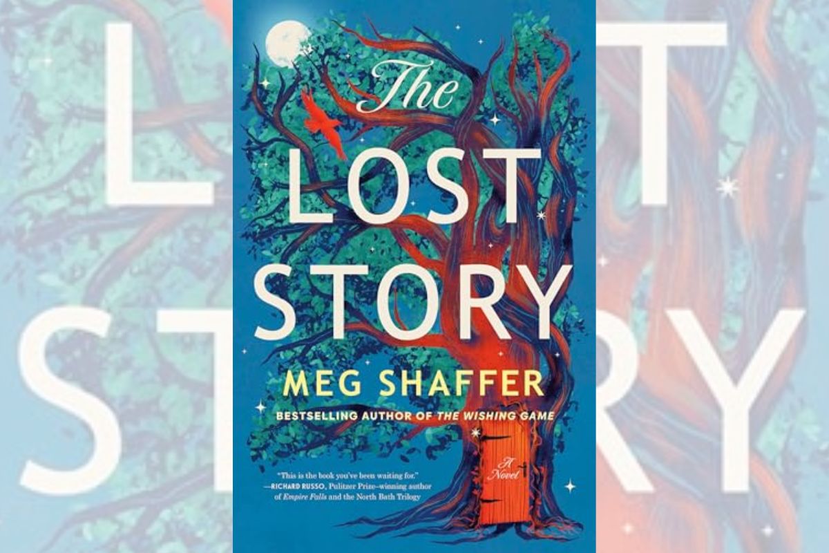 Book cover for "The Lost Story" in blue and orange with the drawing of a tree.