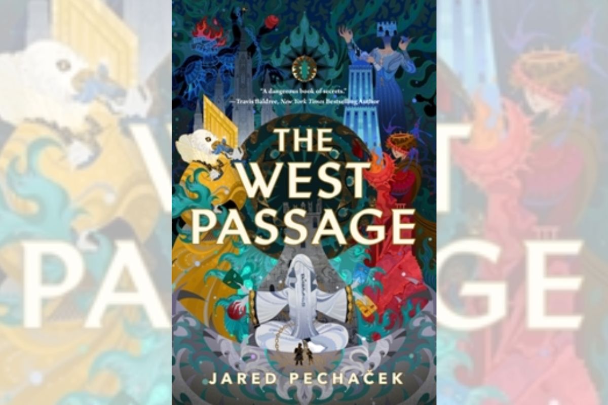 Book cover for "The West Passage" with different figures in color.
