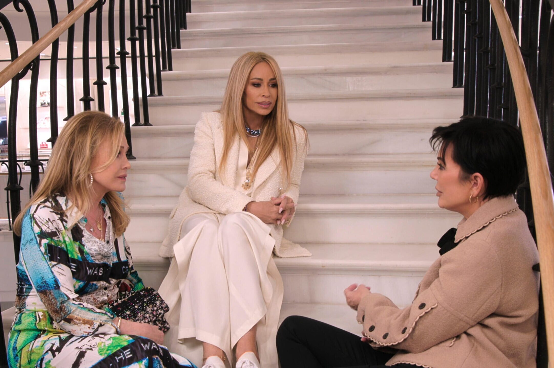 Still from THE KARDASHIANS Season 5 Episode 8 of KATHY HILTON, FAYE RESNICK, and KRIS JENNER pictured from left to righ.