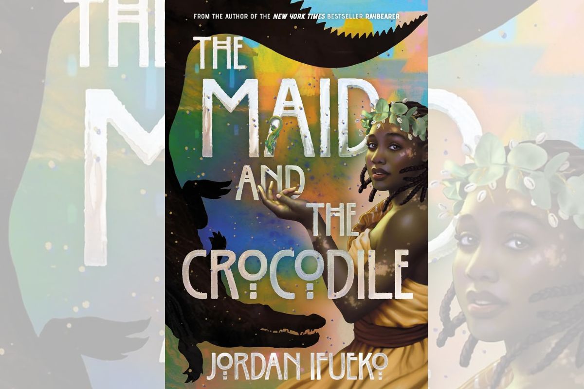 Book cover for "The Maide and the Crocodile" with the drawing of a crocodile and a woman.