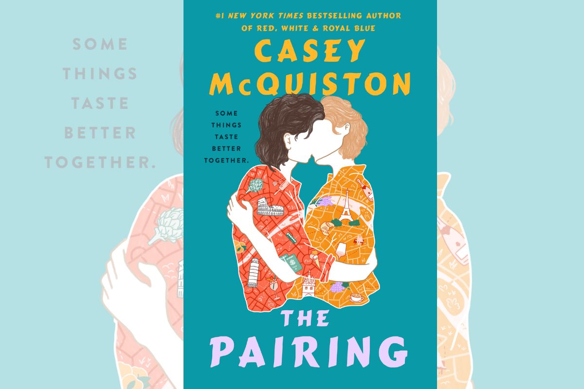 Book cover for "The Pairing" with a blue background and the drawing of two people kissing.