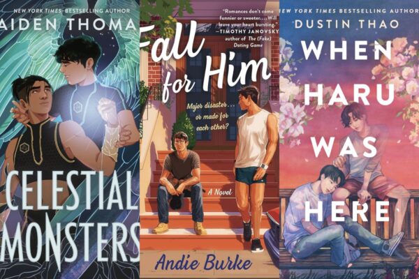 7 Must-Read LGBTQIA Books for September Include Fall for Him, Somewhere Beyond the Sea, and more - Page 7 Collage with book covers for "Celestial Monsters," "Fall for Him," and "When Haru Was Here."