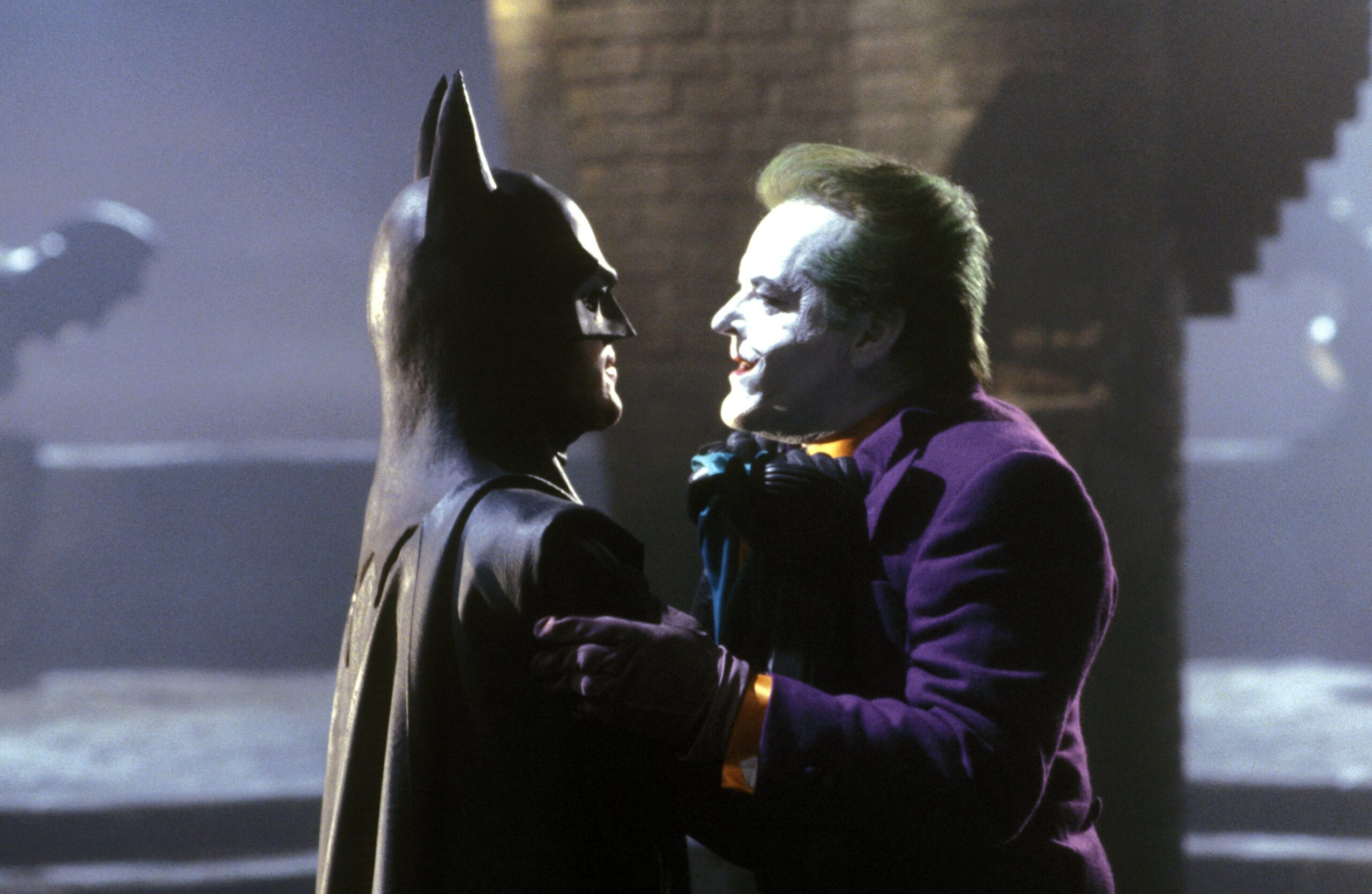 Still of Michael Keaton and Jack Nicholson from Batman, 1989.