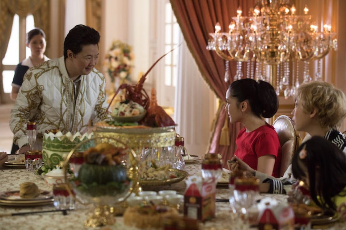 Still of Ken Jeong, Constance Wu, and Awkwafina from Crazy Rich Asians, 2018.