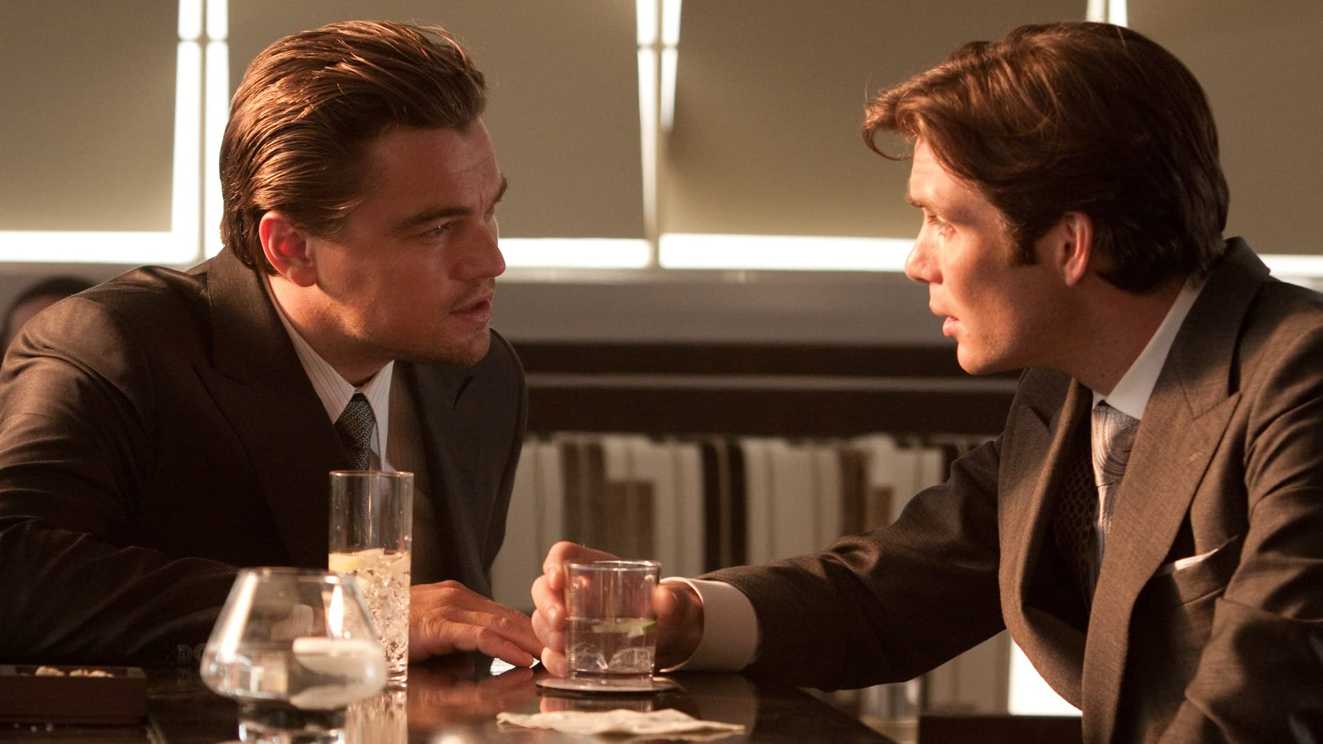 Still of Leonardo DiCaprio and Cillian Murphy from Inception, 2010.