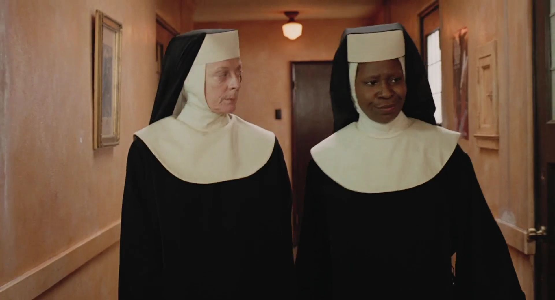 Still of Maggie Smith and Whoopi Goldberg from Sister Act, 1992.