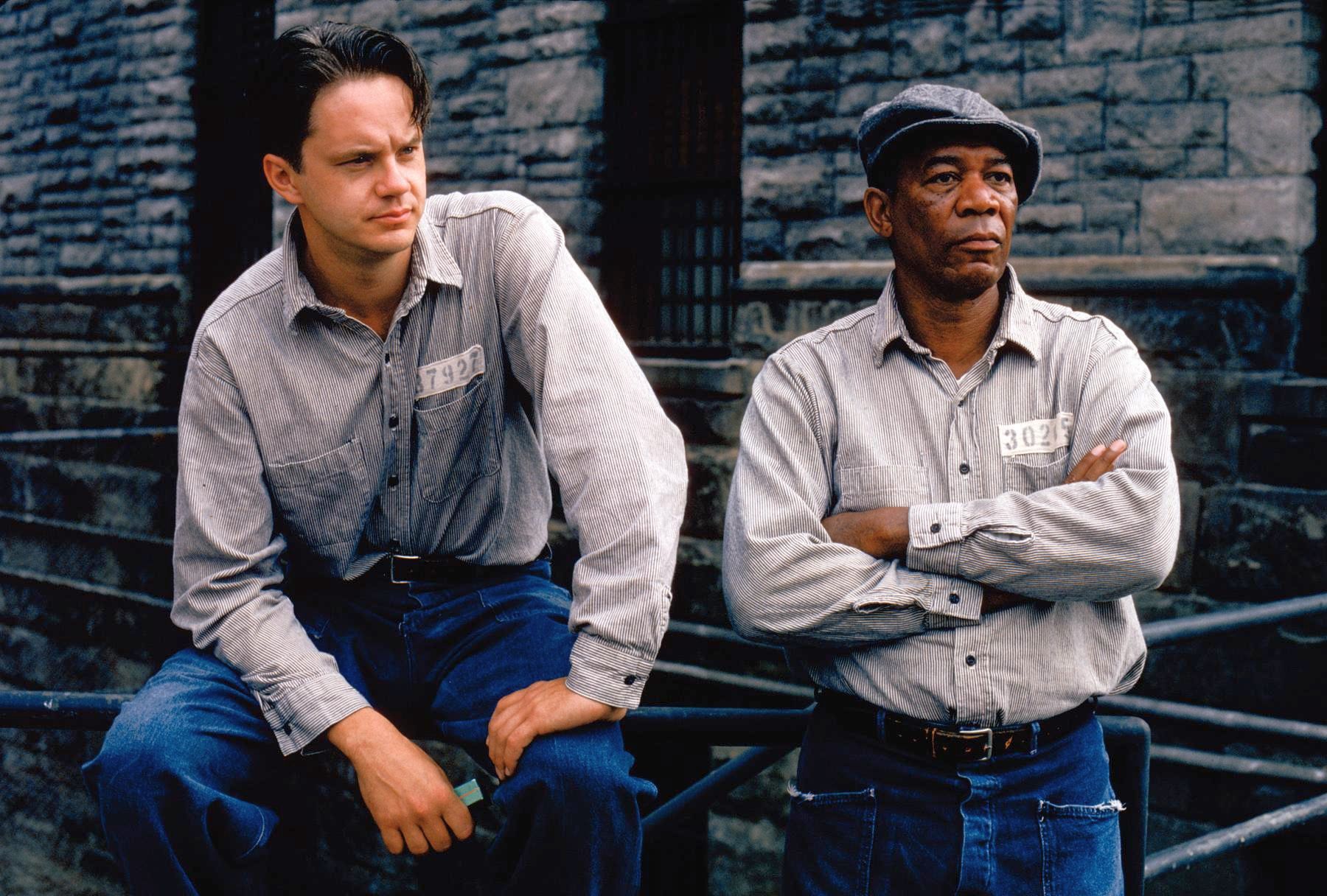 Still of Tim Robbins and Morgan Freeman from The Shawshank Redemption, 1994.