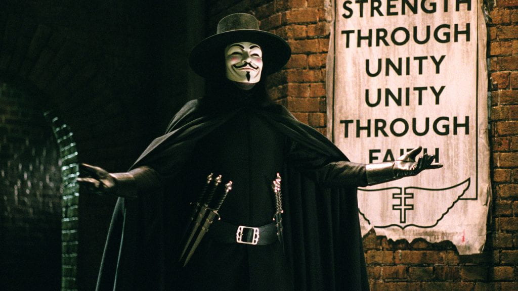 Still of Hugo Weaving from V for Vendetta, 2005.