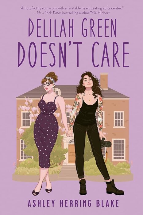 Book cover for "Delilah Green Doesn't Care" in purple with two women.