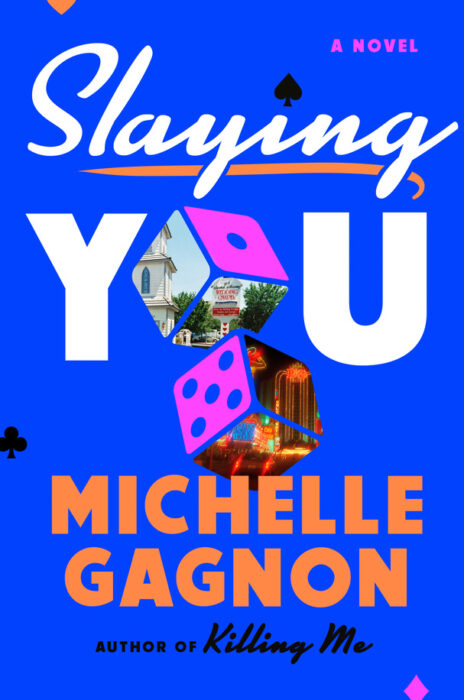 Book cover for "Slaying You" in blue, white, and orange.