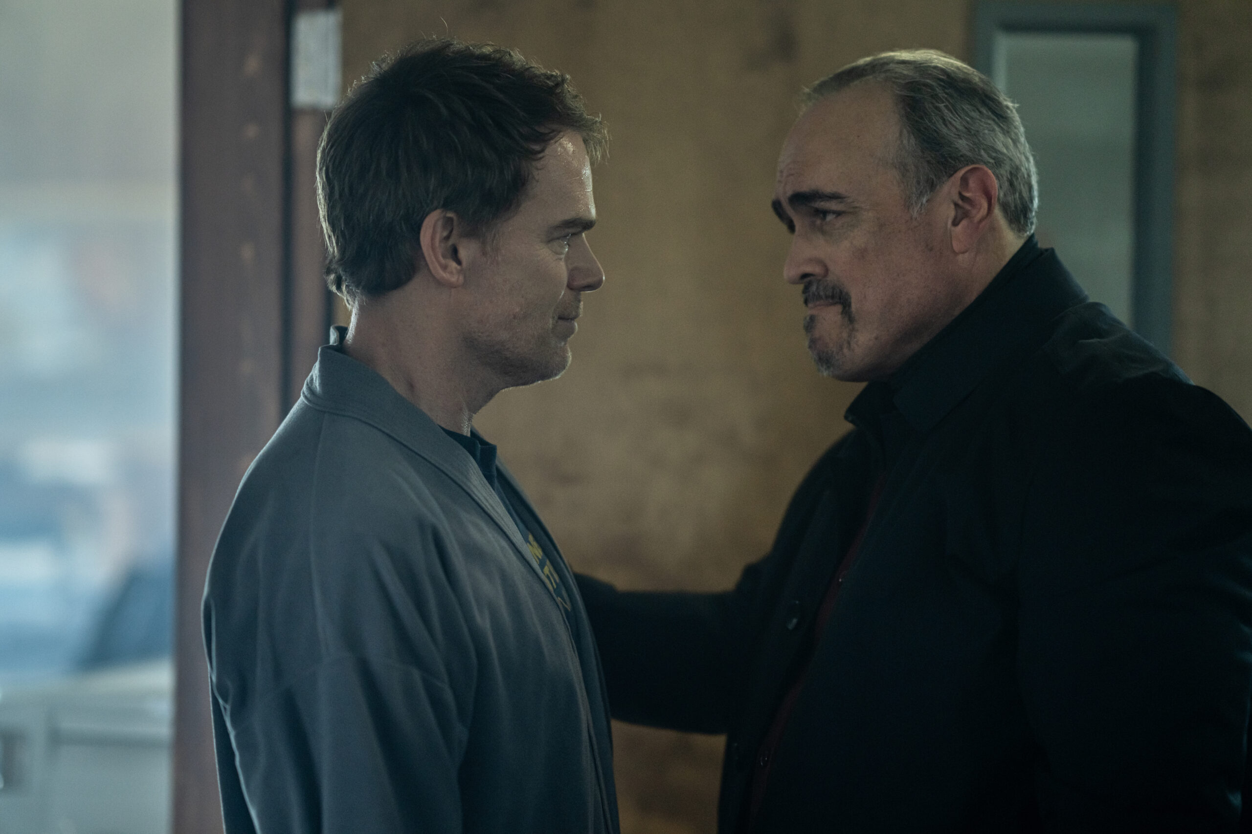 Michael C. Hall as Dexter Morgan and David Zayas as Angel Batista in Dexter: Resurrection - Eulalie Magazine Michael C. Hall as Dexter Morgan and David Zayas as Angel Batista in Dexter: Resurrection, episode 1, season 1, streaming on Paramount+ with SHOWTIME, 2025.