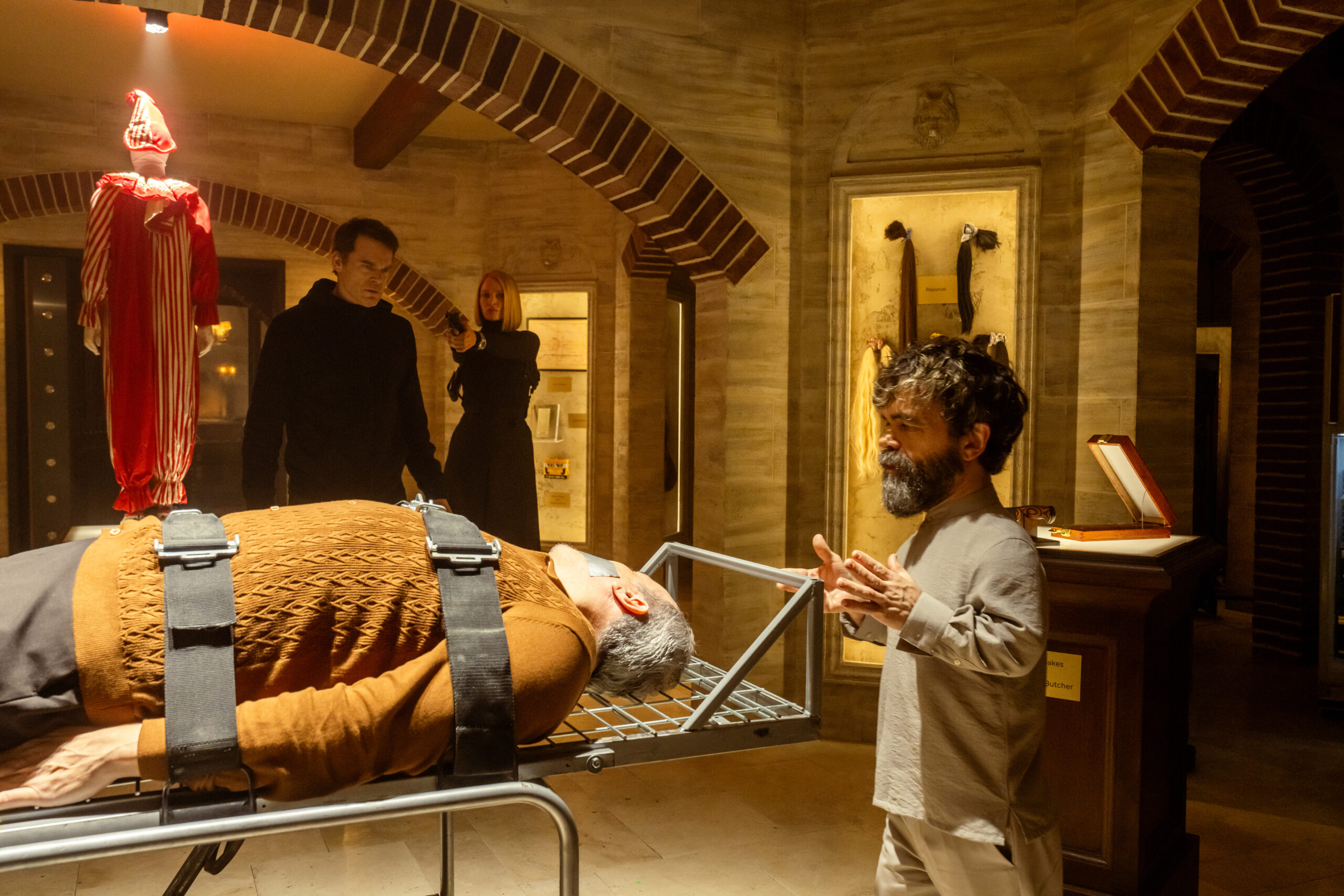 Touched By An Ángel - Eulalie Magazine Dexter: Resurrection Season 1 Episode 9, "Touched By An Ángel" - (l-r) Michael C. Hall as Dexter Morgan, Uma Thurman as Charley, David Zayas as Angel Batista, and Peter Dinklage as Leon Prater