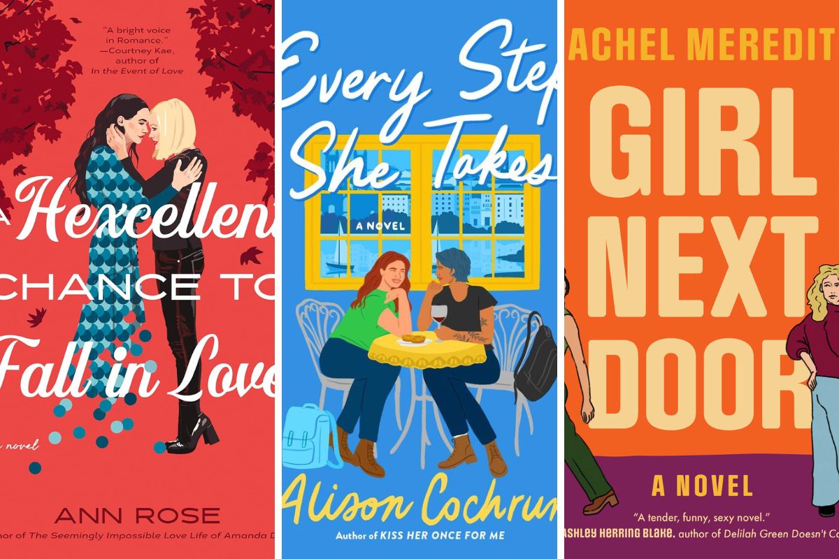 Get Ready for Fall With These 7 LGBTQIA Books: Every Step She Takes, Girl Next Door, and more Collage with book covers for "A Hexcellent Chance to Fall in Love," "Every Step She Takes," and "Girl Next Door."