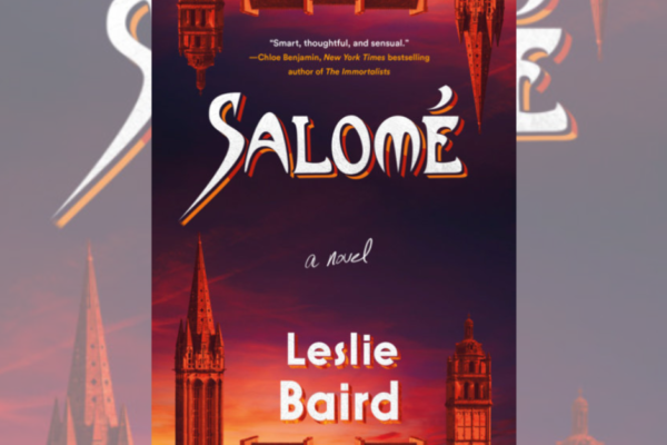 A zoomed in image of the Salome book cover with a slight transparency serves as the backdrop for a centered full scale Salome book cover.