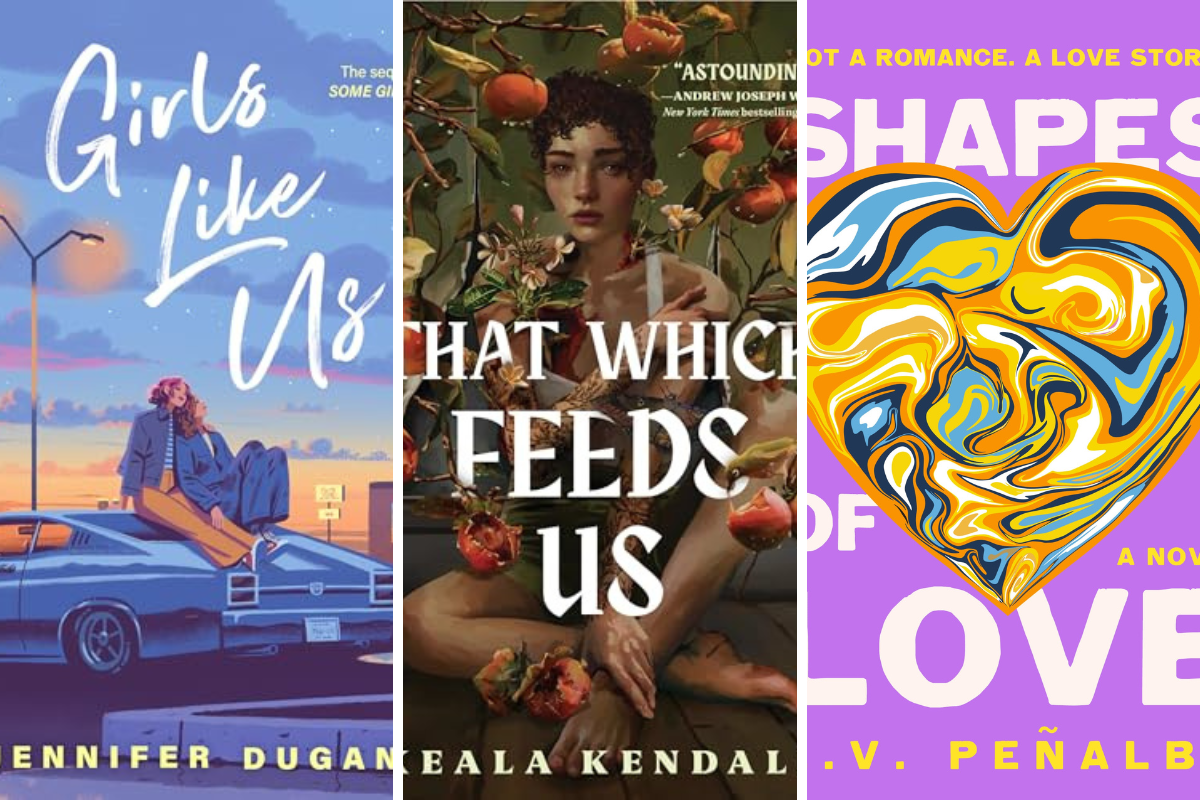 7 New LGBTQIA Books to Keep You Company This May: That Which Feeds Us, Girls Like Us, and more Three book covers: Girls Like Us with a pastel sunset and vintage car; That Which Feeds Us featuring a woman among fruit; Shapes of Love with a swirling multicolor heart on purple