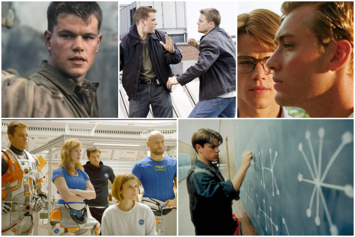 The 12 Best Movies Featuring Matt Damon in a Principal Role Collage of Matt Damon films featuring (l-r clockwise) Saving Private Ryan, The Departed, The Talented Mr. Ripley, Good Will Hunting, and The Martian.