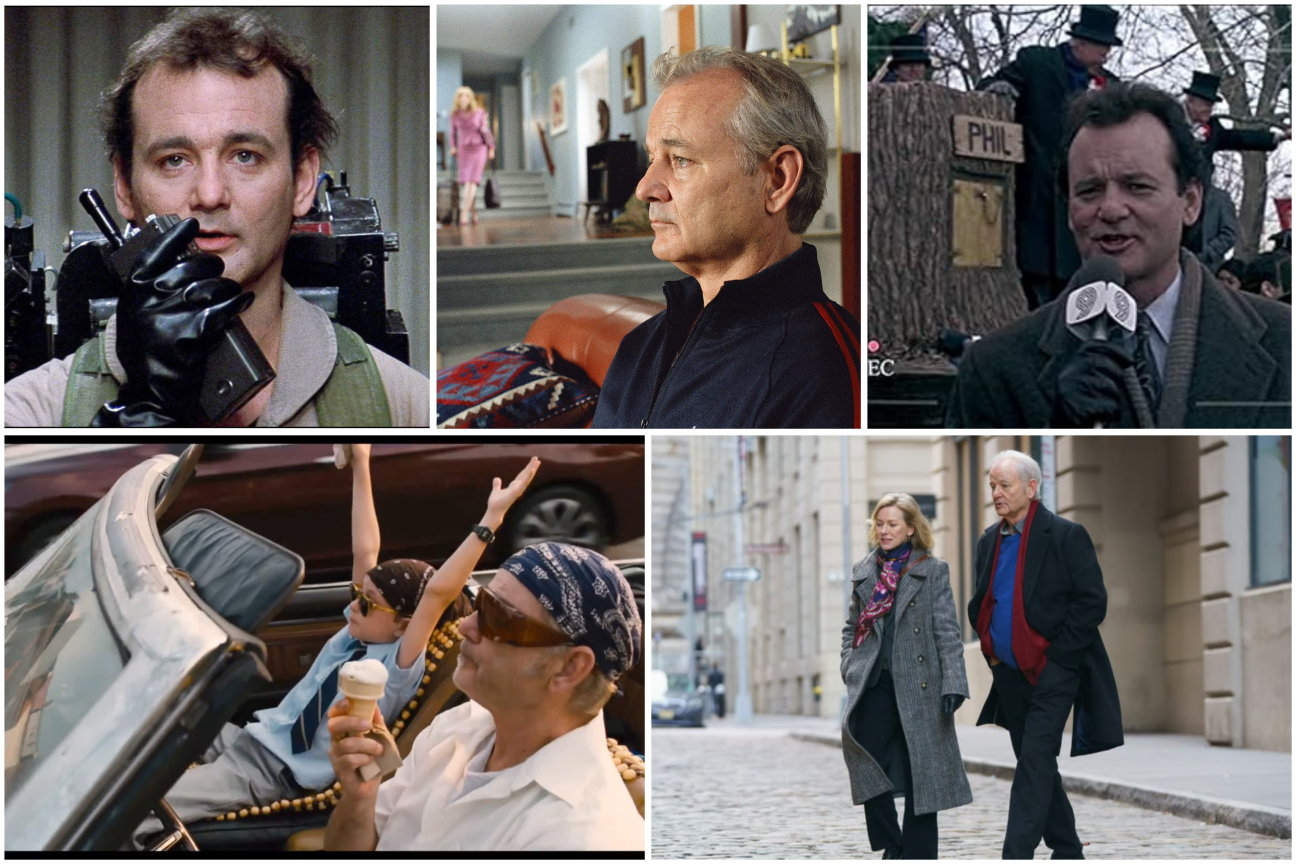 The 12 Greatest Movies Featuring Bill Murray Man on a film set wearing a tan shirt and gloves, holding a large recording camera and equipment behind him.