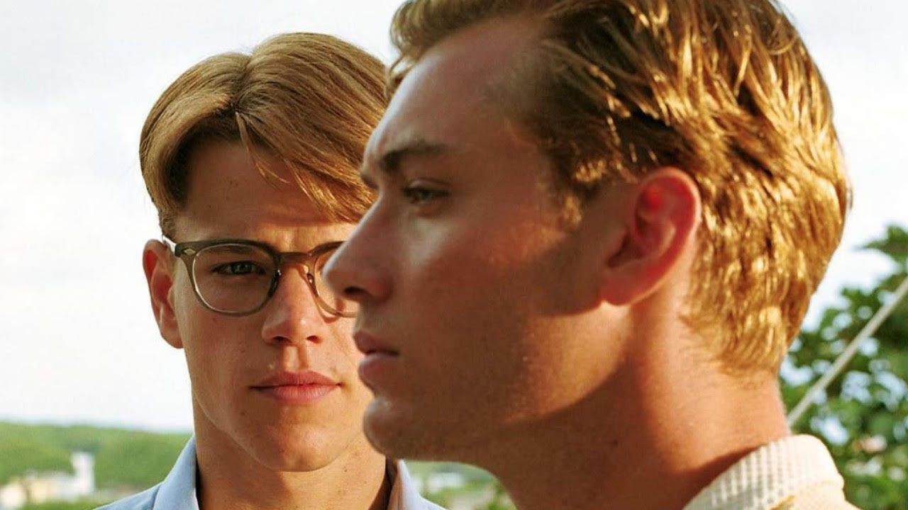 The 12 Best Movies Featuring Matt Damon in a Principal Role Two young men outdoors; one with blond hair in profile facing right, the other with glasses looking at him.