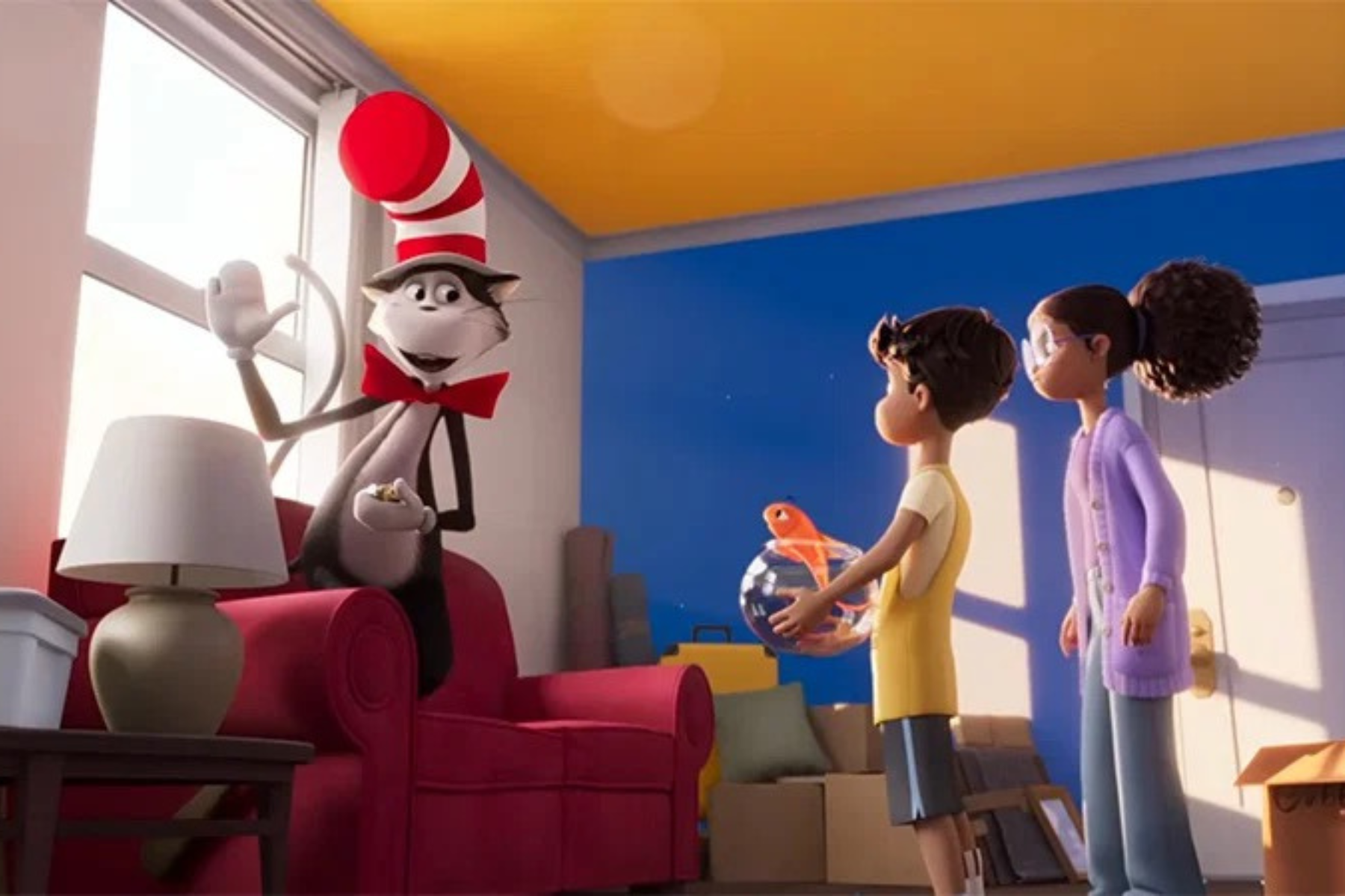 The Cat in the Hat Preview: Release Date, Cast, Plot, and More The Cat speaks with siblings Gabby and Sebastian inside their home in The Cat in the Hat.
