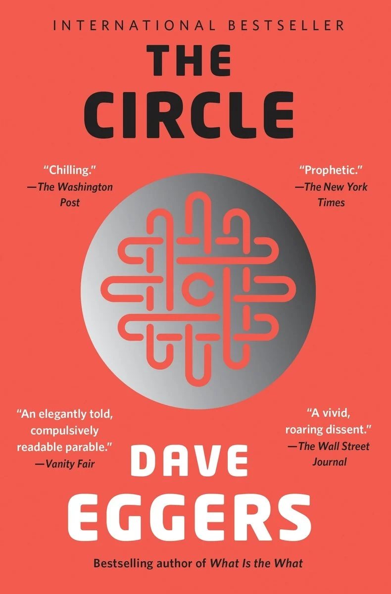 9780345807298 - Eulalie Magazine Chicago Humanities’ Dave Eggers Discussion Review Book cover for 'The Circle' by Dave Eggers: coral background, bold black title, gray circle with a pink maze-like design, author name below.