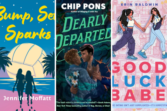 Celebrate Pride 2026 with 7 New LGBTQIA Books: Her Sharp Embrace, Dearly Departed, and more Collage with book covers for "Bump, Set, Sparks," "Dearly Departed," and "Good Luck, Babe!"