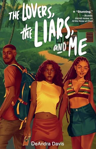 Celebrate Pride 2026 with 7 New LGBTQIA Books: Her Sharp Embrace, Dearly Departed, and more Book cover with three friends walking toward the viewer in a tropical jungle setting; title'The Lovers, the Liars, and Me' by DeAndra Davis at the top.