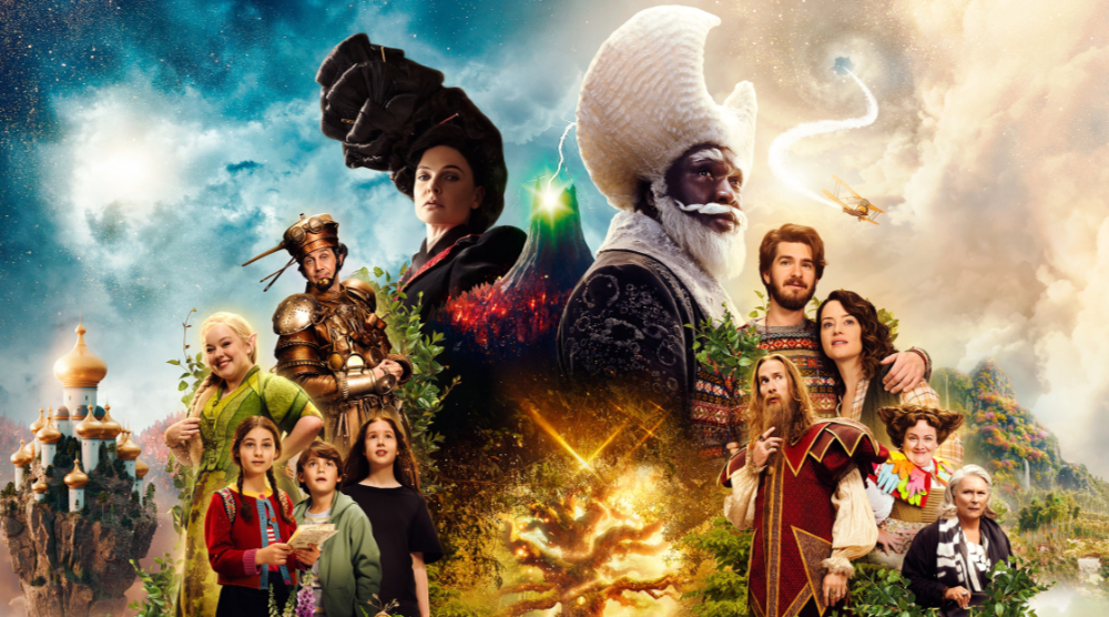 The Magic Faraway Tree Preview: Release Date, Cast, Plot, and More Fantasy movie poster: an ensemble of diverse heroes including a wizard with a white beard, a stern queen, an armored knight, and trailing travelers in a vibrant, magical landscape with castles and glow.