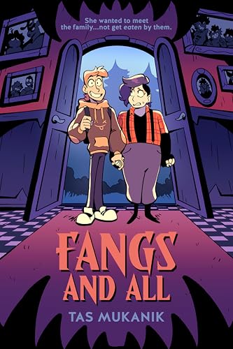 7 New LGBTQIA Books to Read This October: Carrying, Fangs and All, and more Book cover for "Fangs and All," with two individuals standing in a hallway.